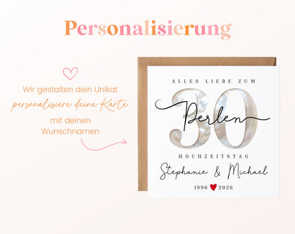 Perlenhochzeit Karte - Perlenzahl 30 - personalisiert
