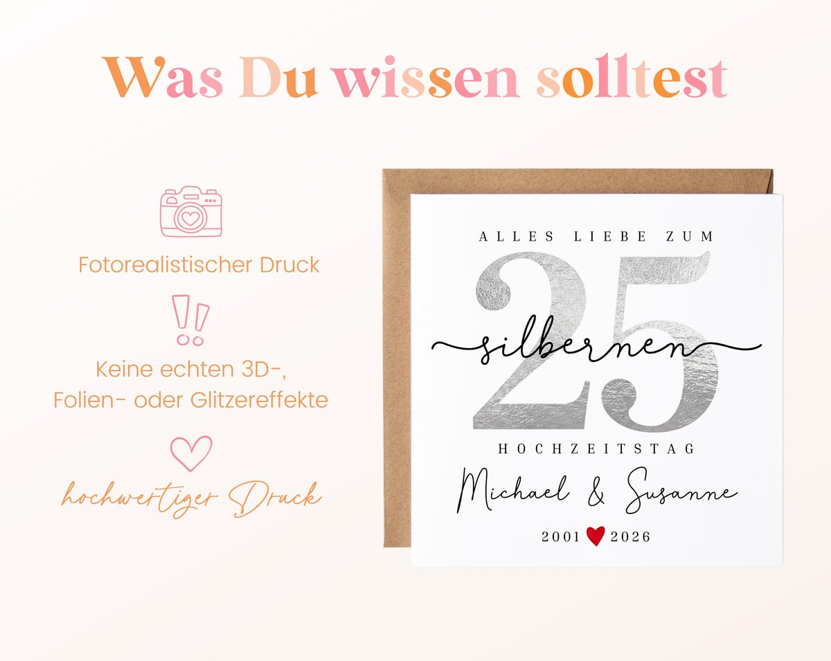 Silberhochzeit Karte - Zahl 25 mit Schriftzug - personalisiert