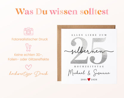 Silberhochzeit Karte - Zahl 25 mit Schriftzug - personalisiert