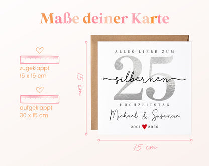Silberhochzeit Karte - Zahl 25 mit Schriftzug - personalisiert