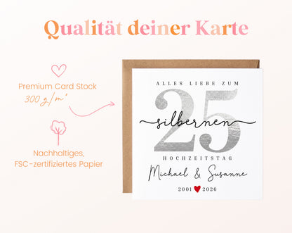 Silberhochzeit Karte - Zahl 25 mit Schriftzug - personalisiert