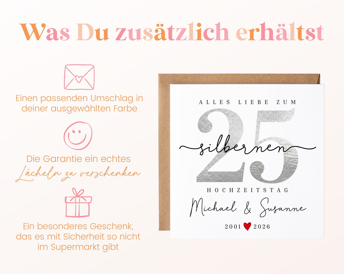 Silberhochzeit Karte - Zahl 25 mit Schriftzug - personalisiert