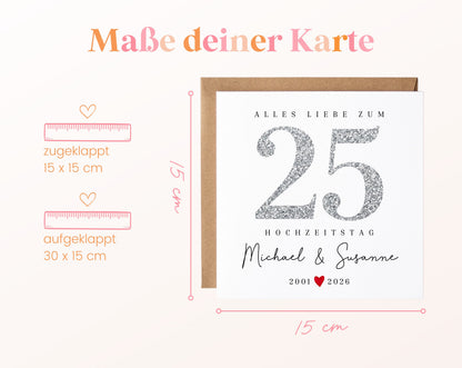 Silberhochzeit Karte - Glitzerzahl 25 - personalisiert
