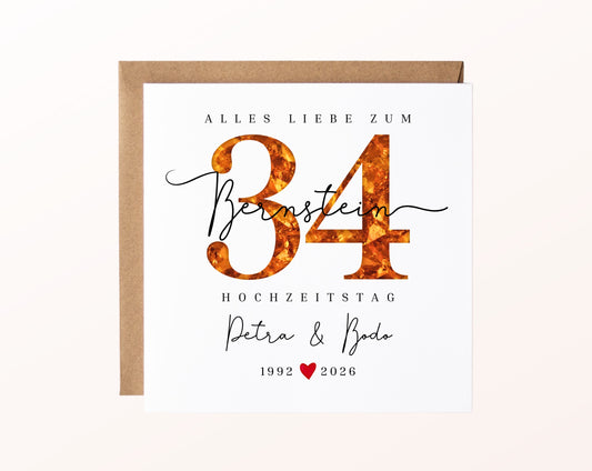 Bernsteinhochzeit Karte - Bernsteinzahl 34 - personalisiert