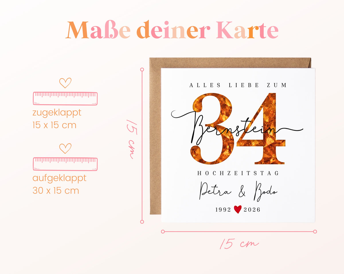 Bernsteinhochzeit Karte - Bernsteinzahl 34 - personalisiert