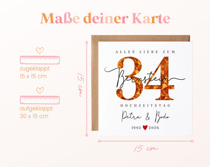 Bernsteinhochzeit Karte - Bernsteinzahl 34 - personalisiert