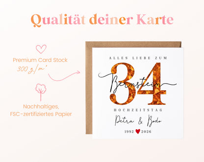 Bernsteinhochzeit Karte - Bernsteinzahl 34 - personalisiert