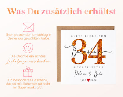 Bernsteinhochzeit Karte - Bernsteinzahl 34 - personalisiert