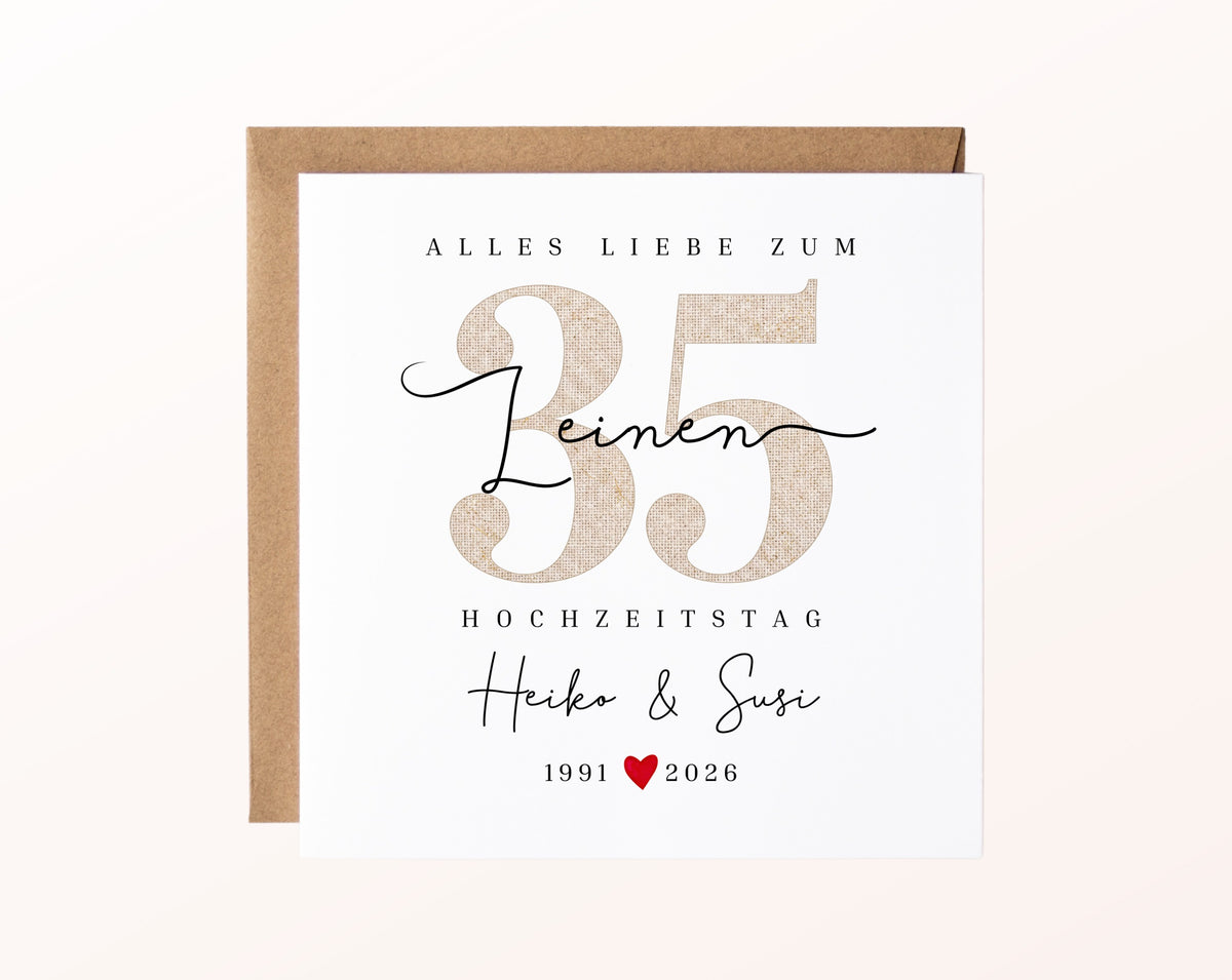 Leinenhochzeit Karte - Leinenzahl 35 - personalisiert