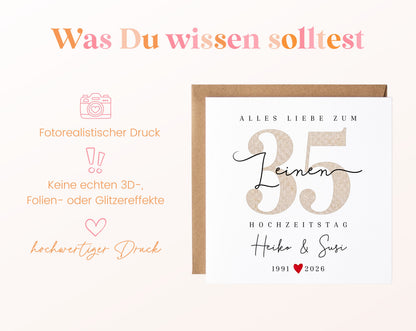 Leinenhochzeit Karte - Leinenzahl 35 - personalisiert