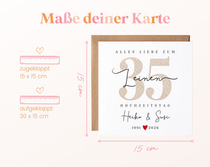 Leinenhochzeit Karte - Leinenzahl 35 - personalisiert