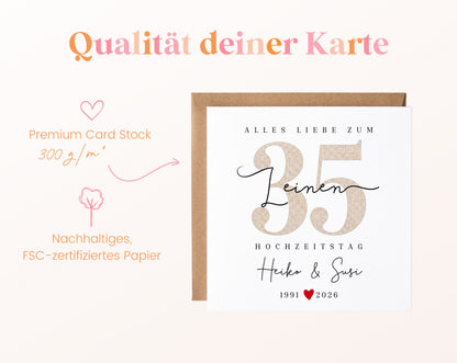 Leinenhochzeit Karte - Leinenzahl 35 - personalisiert