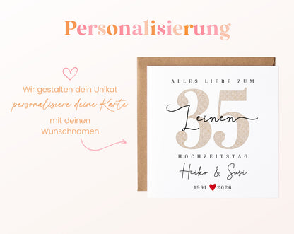 Leinenhochzeit Karte - Leinenzahl 35 - personalisiert