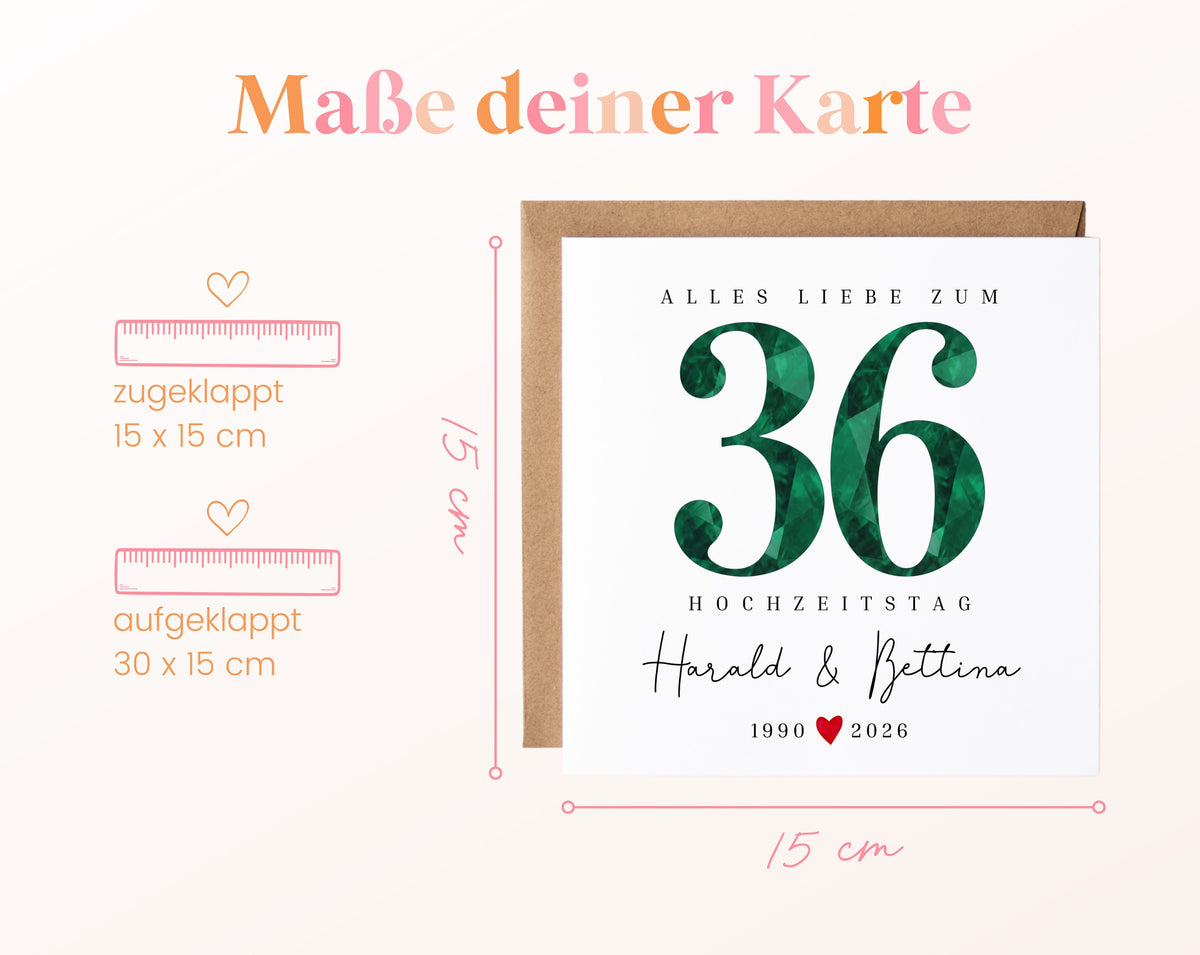 Smaragdhochzeit Karte - facettierte Zahl 36 - personalisiert