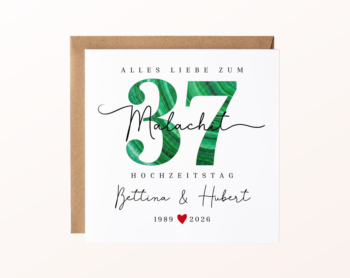 Malachithochzeit Karte - Malachitzahl 37 - personalisiert