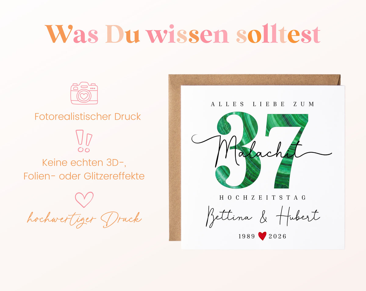 Malachithochzeit Karte - Malachitzahl 37 - personalisiert