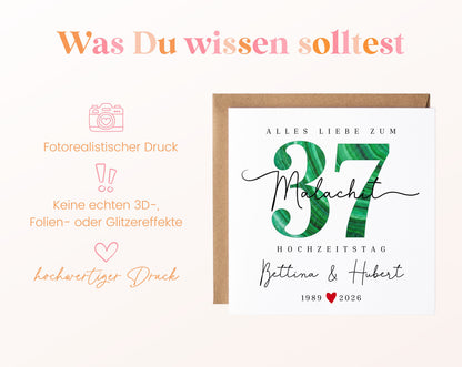 Malachithochzeit Karte - Malachitzahl 37 - personalisiert