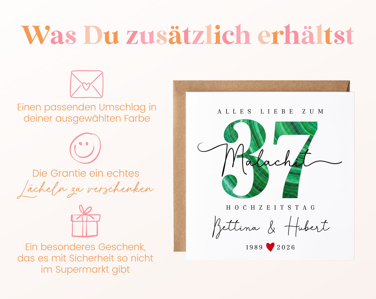 Malachithochzeit Karte - Malachitzahl 37 - personalisiert