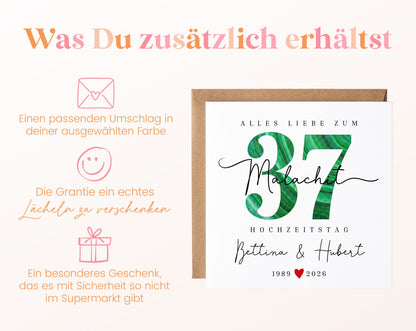 Malachithochzeit Karte - Malachitzahl 37 - personalisiert