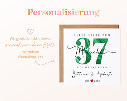 Malachithochzeit Karte - Malachitzahl 37 - personalisiert
