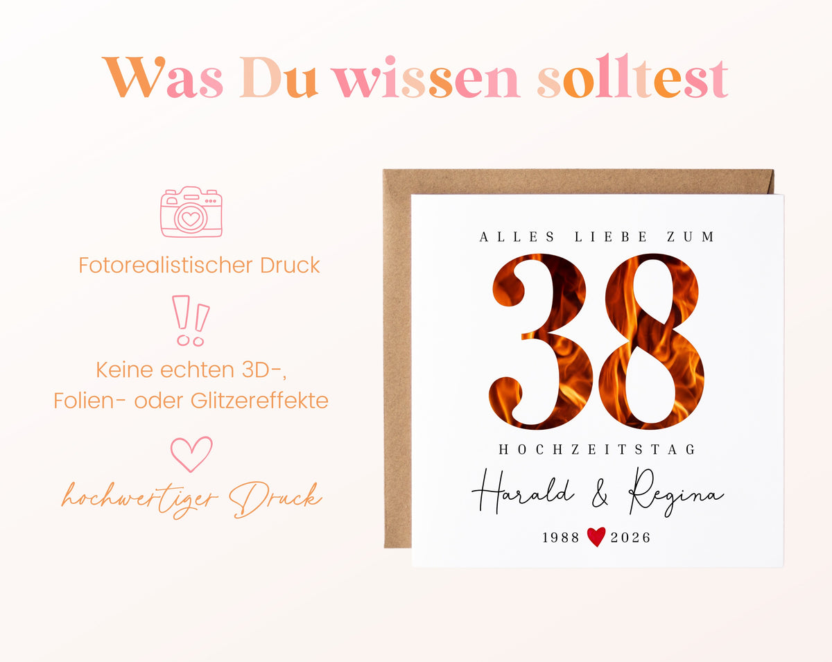 Feuerhochzeit Karte - Flammenzahl 38 - personalisiert