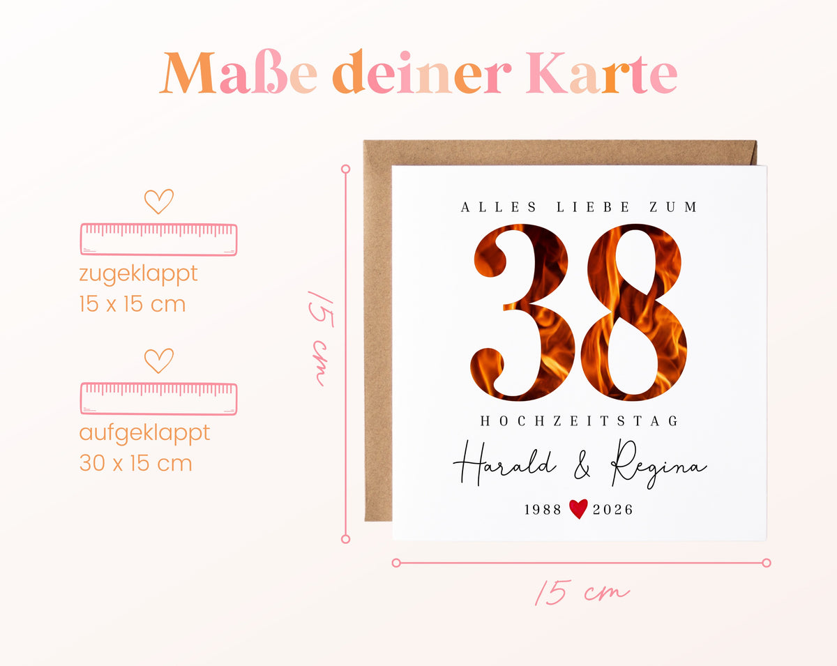 Feuerhochzeit Karte - Flammenzahl 38 - personalisiert
