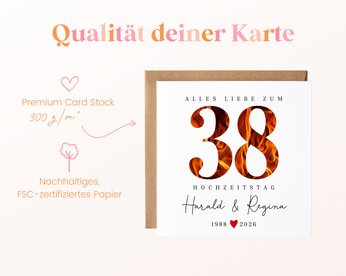 Feuerhochzeit Karte - Flammenzahl 38 - personalisiert