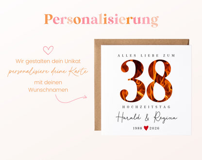 Feuerhochzeit Karte - Flammenzahl 38 - personalisiert