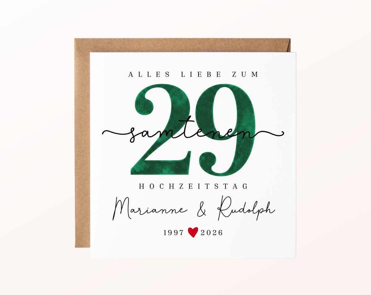 Samthochzeit Karte - Samtzahl 29 - personalisiert