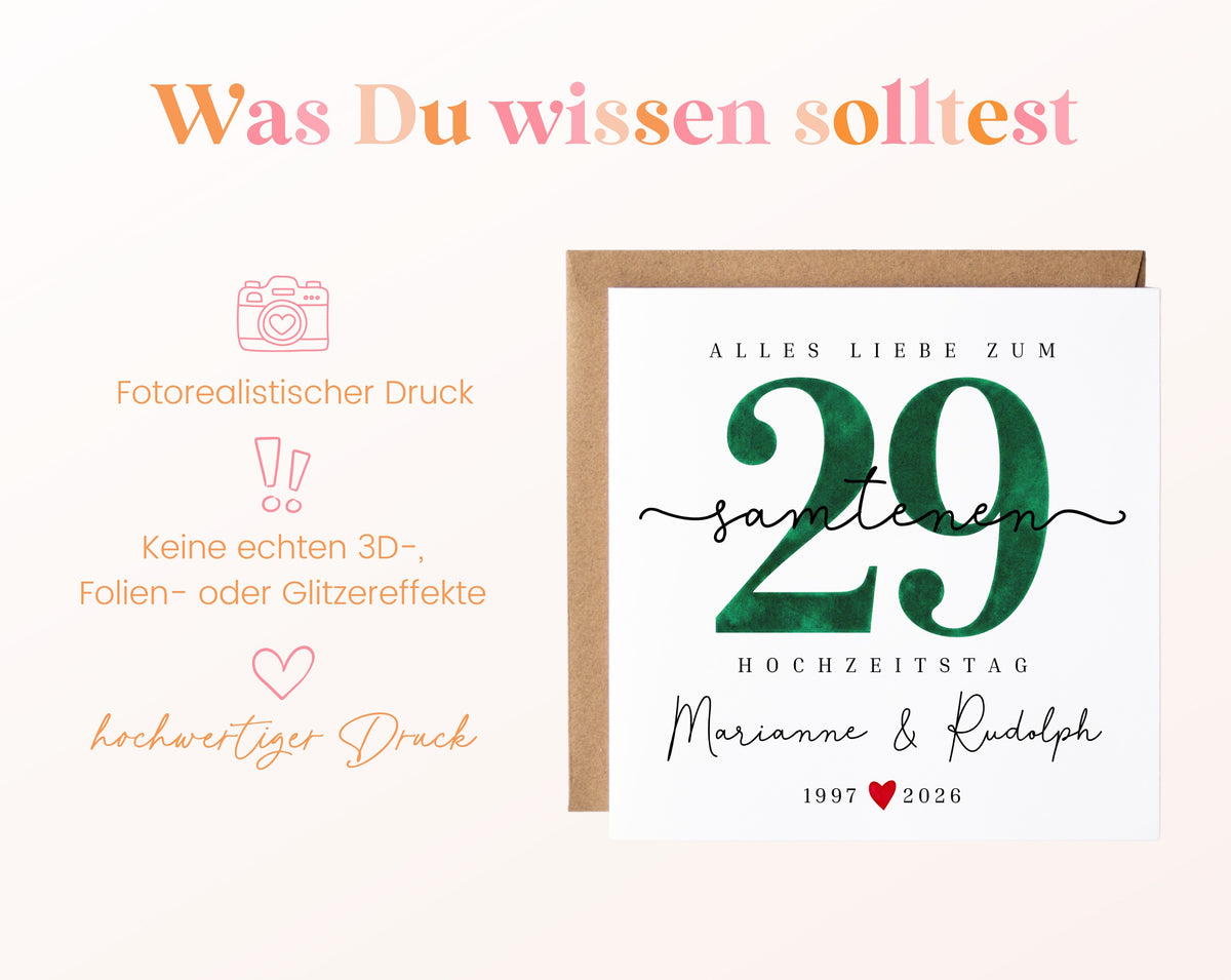 Samthochzeit Karte - Samtzahl 29 - personalisiert