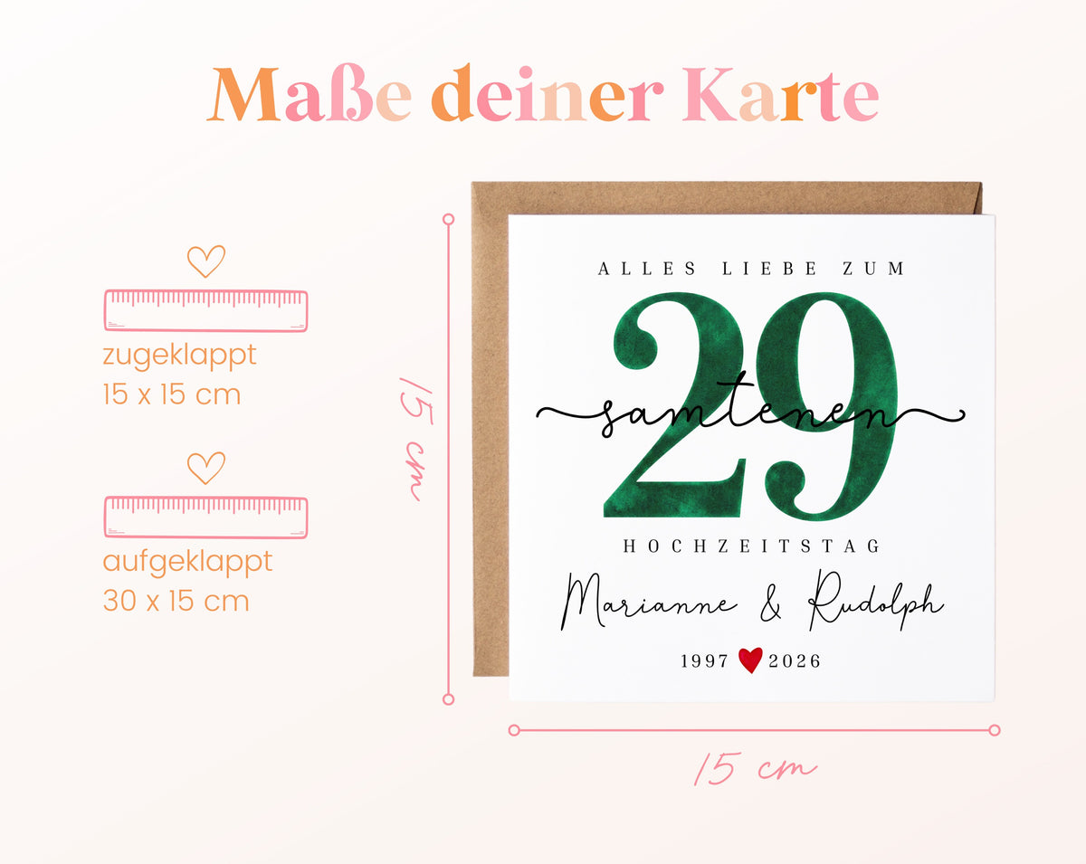 Samthochzeit Karte - Samtzahl 29 - personalisiert