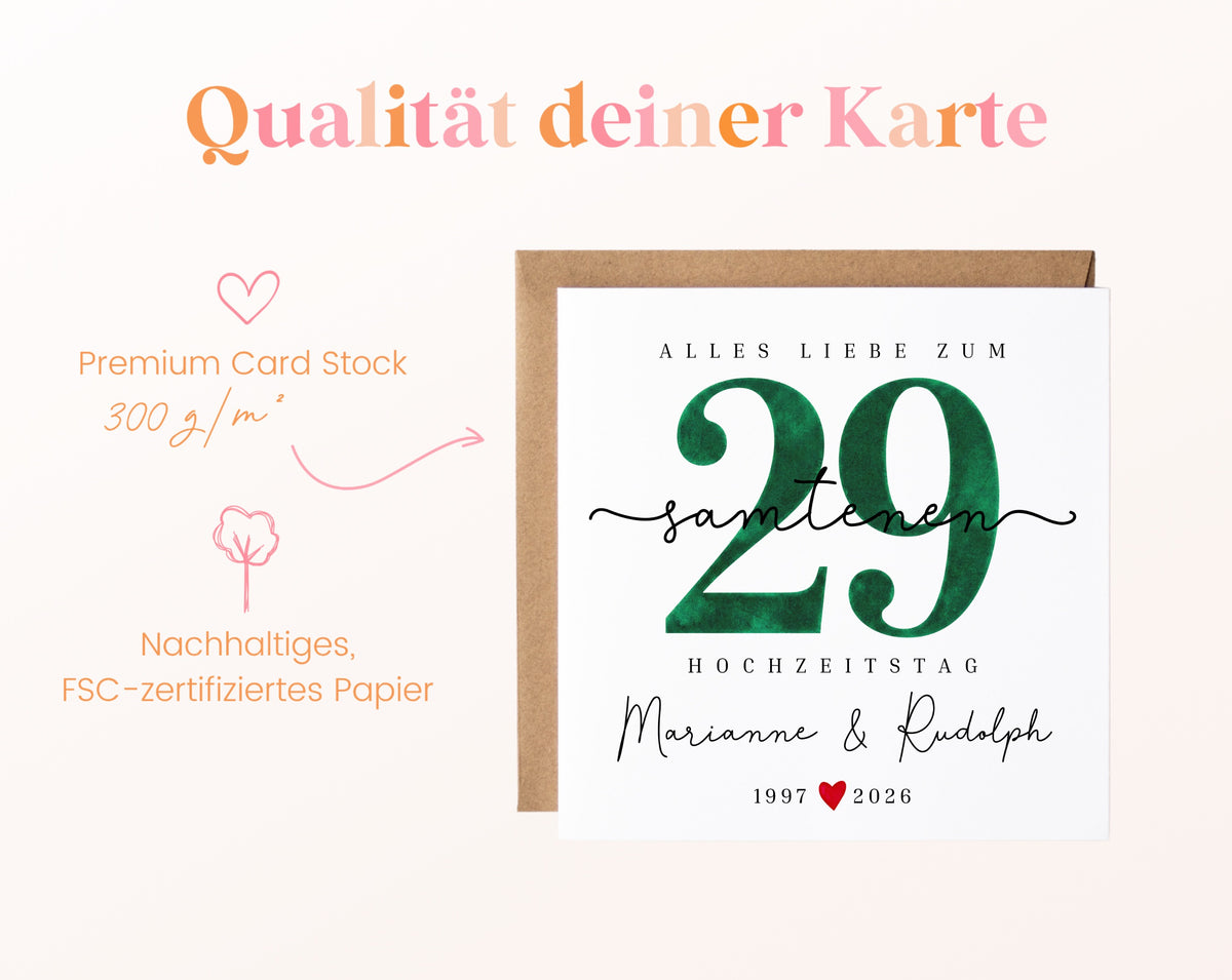 Samthochzeit Karte - Samtzahl 29 - personalisiert