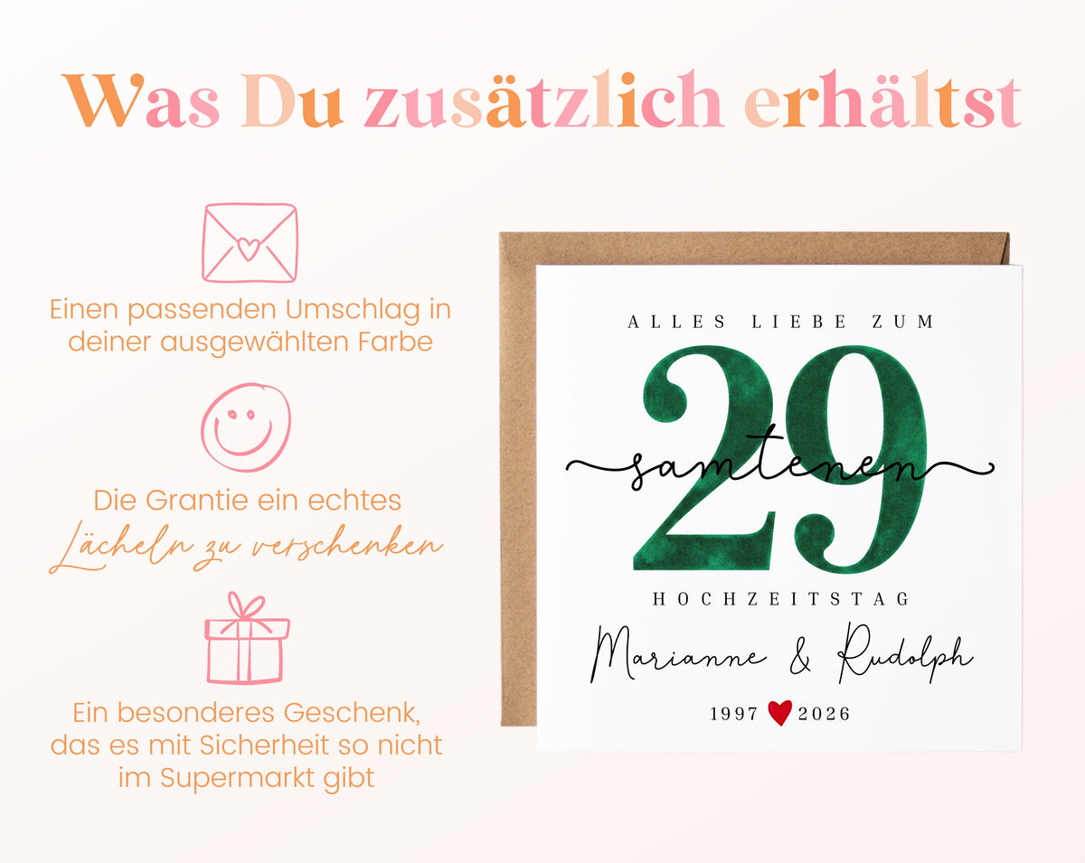 Samthochzeit Karte - Samtzahl 29 - personalisiert
