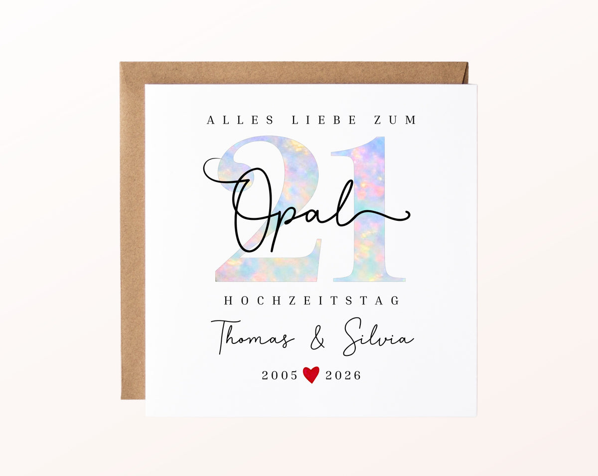 Opalhochzeit Karte - Opalzahl 21 - personalisiert
