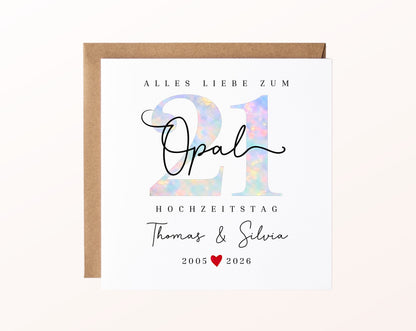 Opalhochzeit Karte - Opalzahl 21 - personalisiert