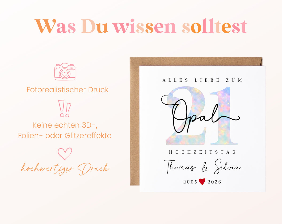 Opalhochzeit Karte - Opalzahl 21 - personalisiert