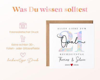 Opalhochzeit Karte - Opalzahl 21 - personalisiert