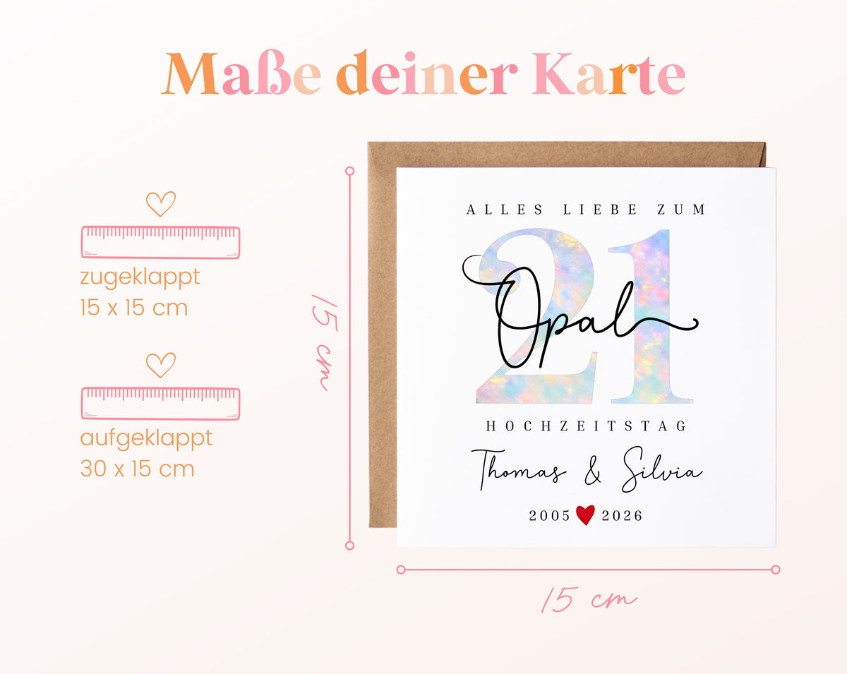 Opalhochzeit Karte - Opalzahl 21 - personalisiert