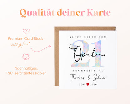Opalhochzeit Karte - Opalzahl 21 - personalisiert