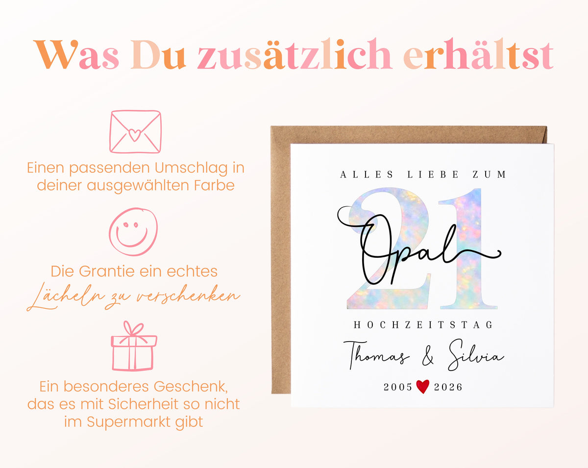Opalhochzeit Karte - Opalzahl 21 - personalisiert