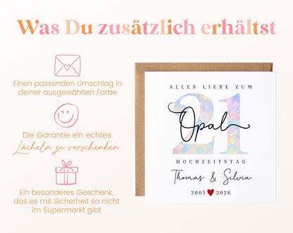 Opalhochzeit Karte - Opalzahl 21 - personalisiert