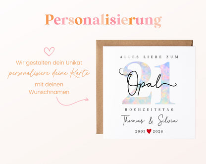 Opalhochzeit Karte - Opalzahl 21 - personalisiert