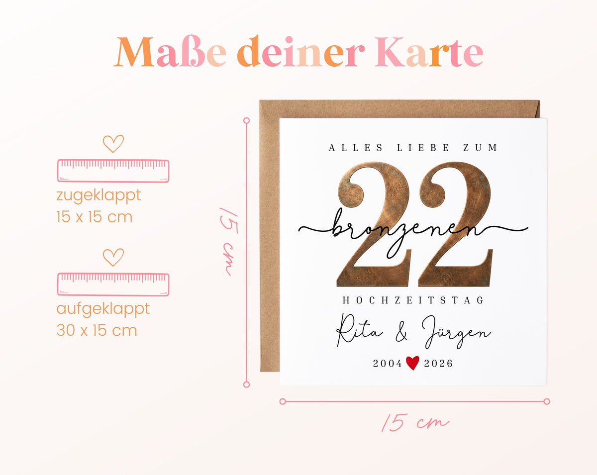 Bronzehochzeit Karte - Bronzezahl 22 - personalisiert