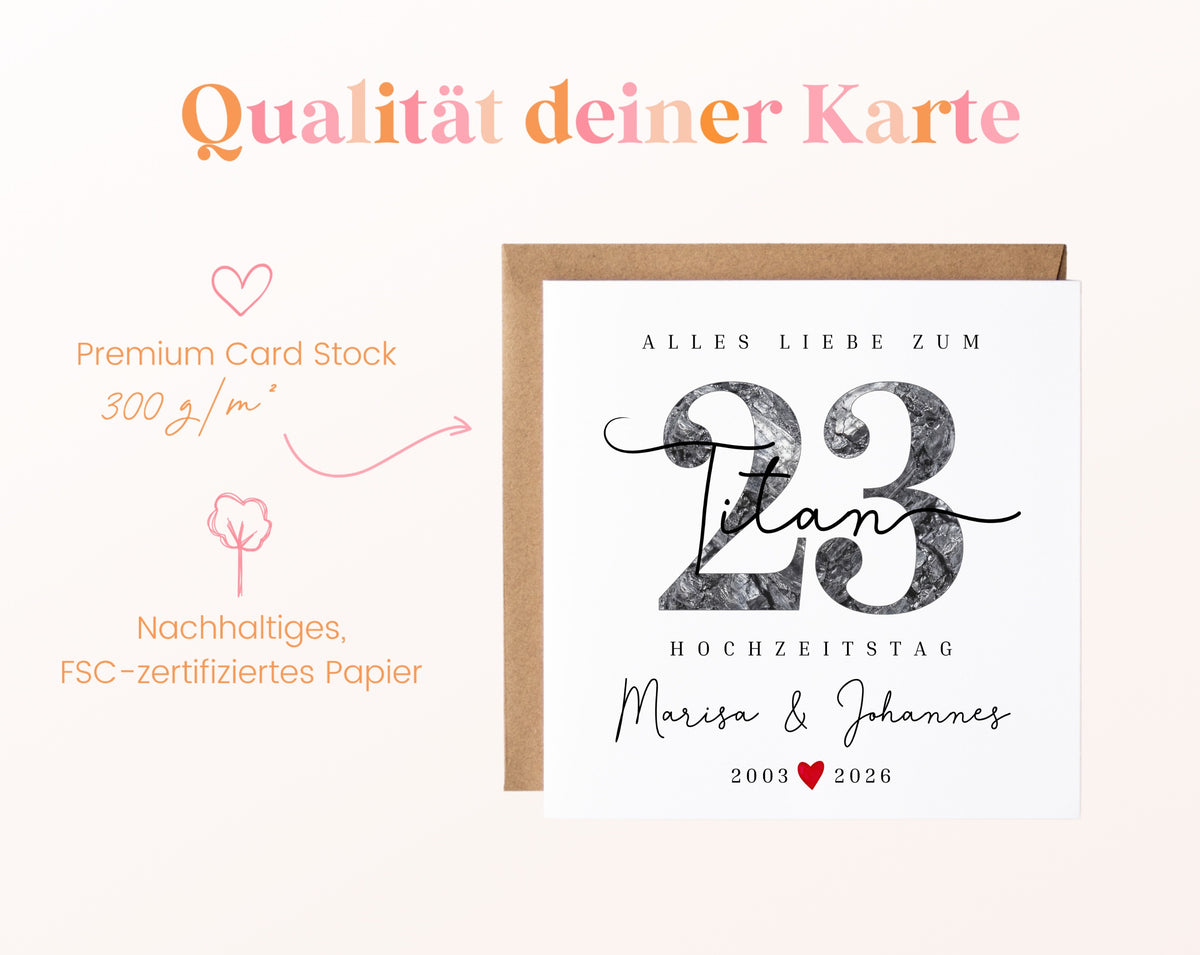 Titanhochzeit Karte - Titanzahl 23 - personalisiert