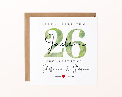 Jadehochzeit Karte - Jadezahl 26 - personalisiert