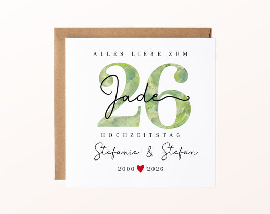 Jadehochzeit Karte - Jadezahl 26 - personalisiert