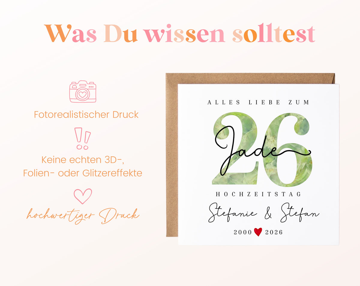 Jadehochzeit Karte - Jadezahl 26 - personalisiert