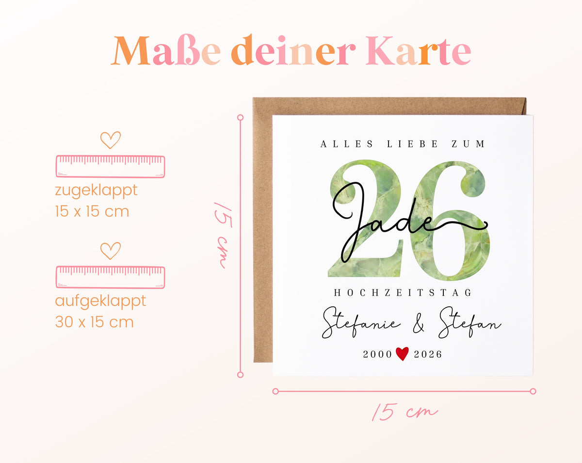 Jadehochzeit Karte - Jadezahl 26 - personalisiert