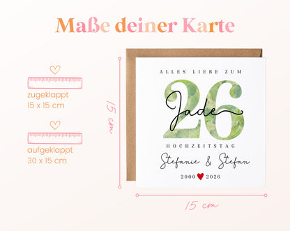 Jadehochzeit Karte - Jadezahl 26 - personalisiert