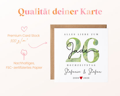 Jadehochzeit Karte - Jadezahl 26 - personalisiert